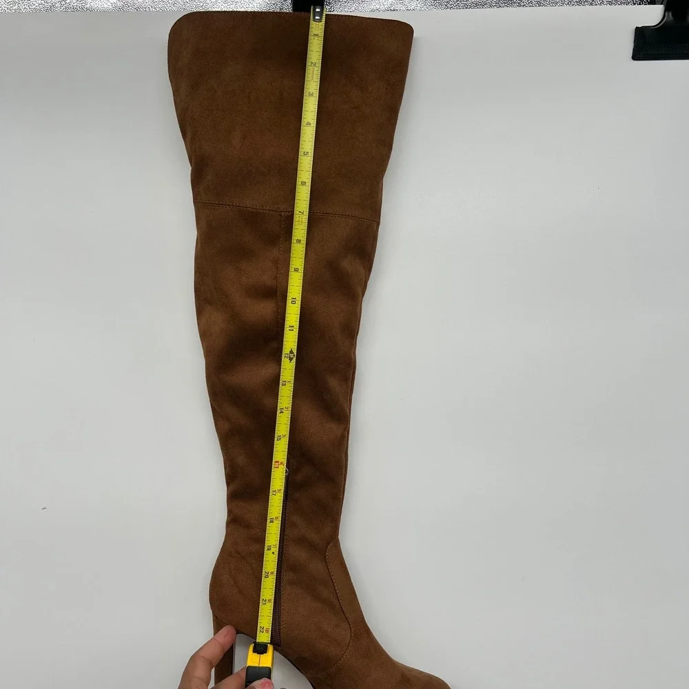 Nine West Cognac Brown Faux Suede Over The Knee Platform Boots Wide Calf 7.5M-WC
